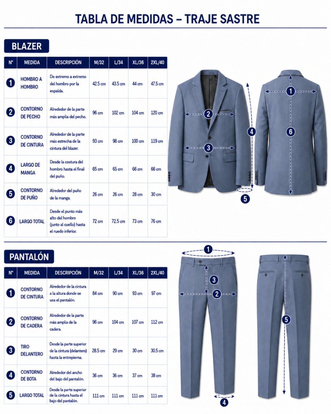 Traje Hombre  Slim Fit Tipo Paño con Coderas. azul acero
