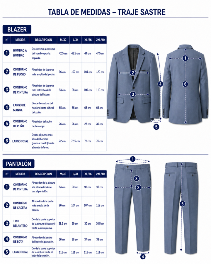 Traje Hombre  Slim Fit Tipo Paño con Coderas. azul acero