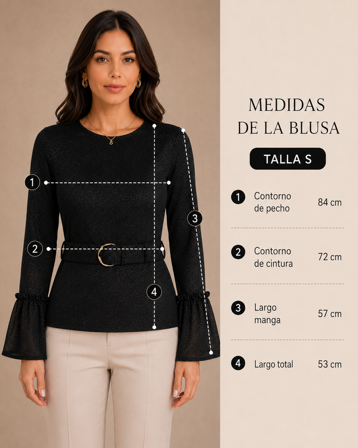 Blusa Negra Lurex Manga Campana