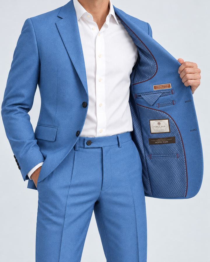 Traje Hombre Premium Texturizado Azul Acero Claro con Coderas
