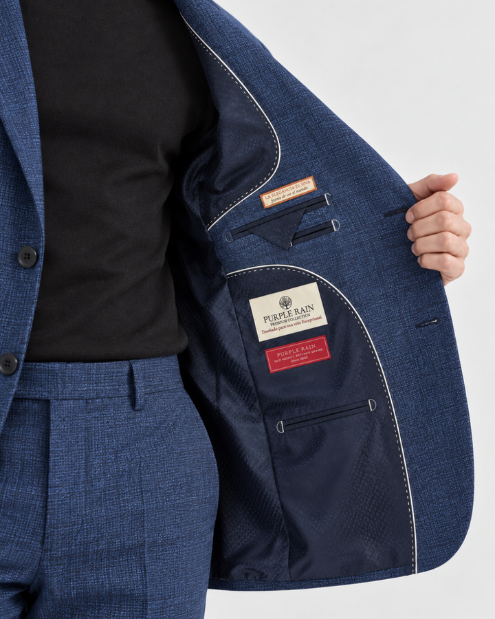 Traje Hombre Premium Azul Francés Texturizado con Coderas