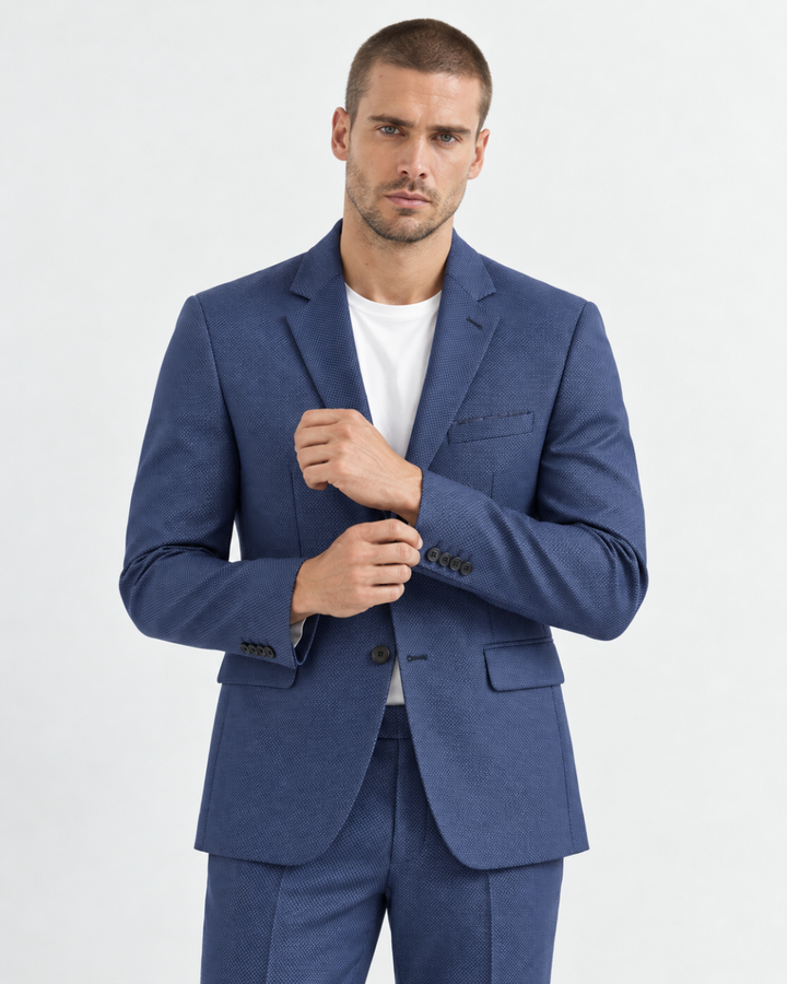Traje Hombre Premium Azul Texturizado