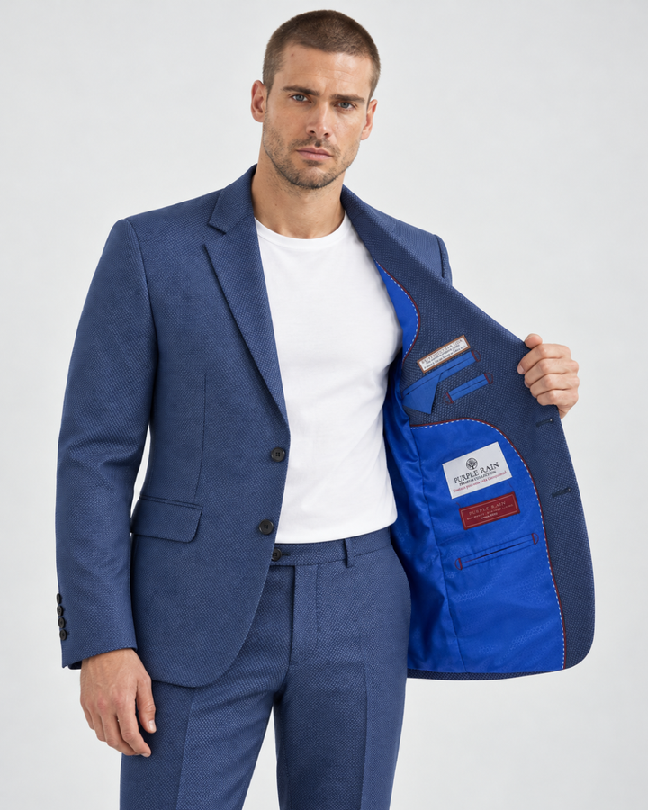 Traje Hombre Premium Azul Texturizado