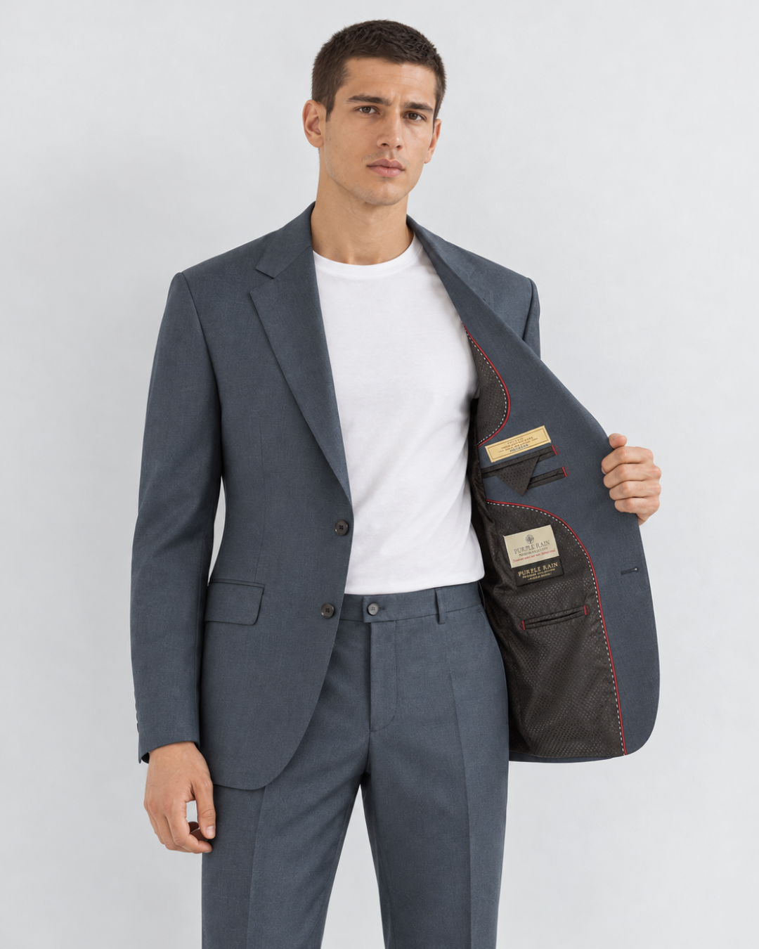 Traje Hombre Premium Gris acero azulado sin coderas