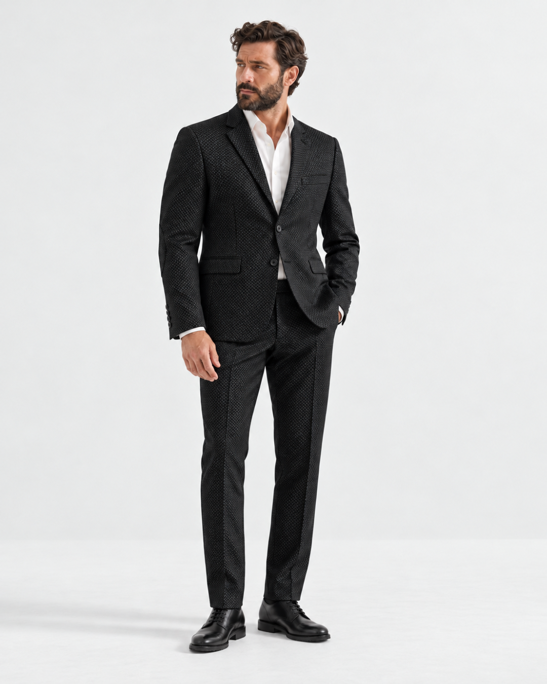 Traje Hombre Premium Negro Texturizado