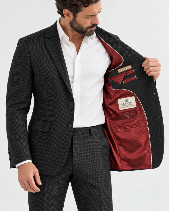Traje Hombre Premium Negro Texturizado