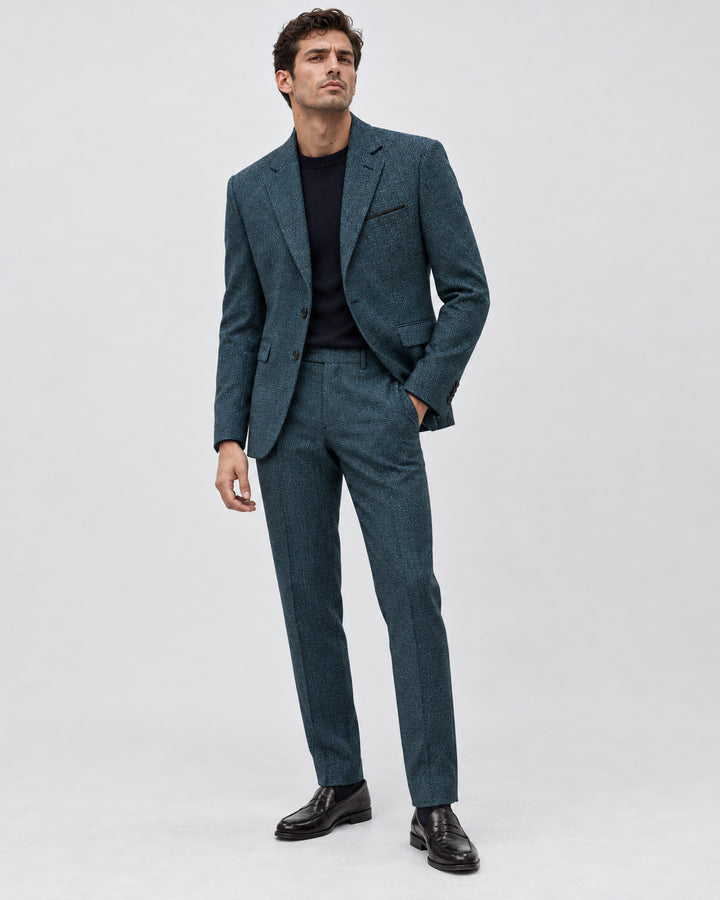 Traje Hombre Premium Texturizado Azul Petróleo