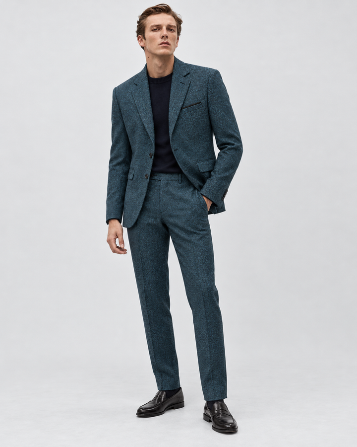 Traje Hombre Premium Texturizado Azul Petróleo