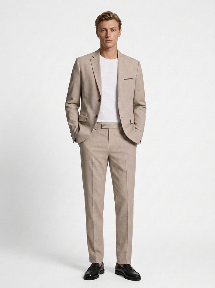 Traje Hombre  Slim Fit Tipo Paño con Coderas. | Beige