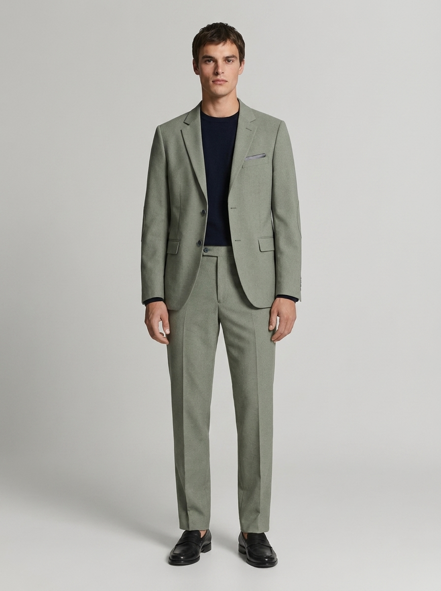 Traje Hombre  Slim Fit Tipo Paño con Coderas. | Verde Seco