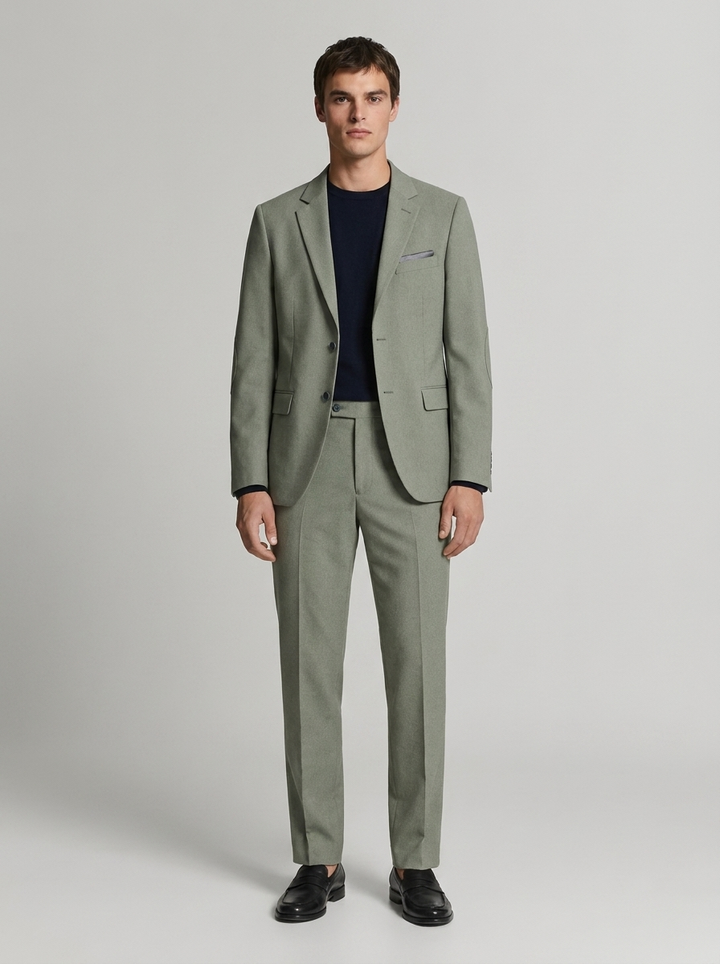 Traje Hombre  Slim Fit Tipo Paño con Coderas. | Verde Seco
