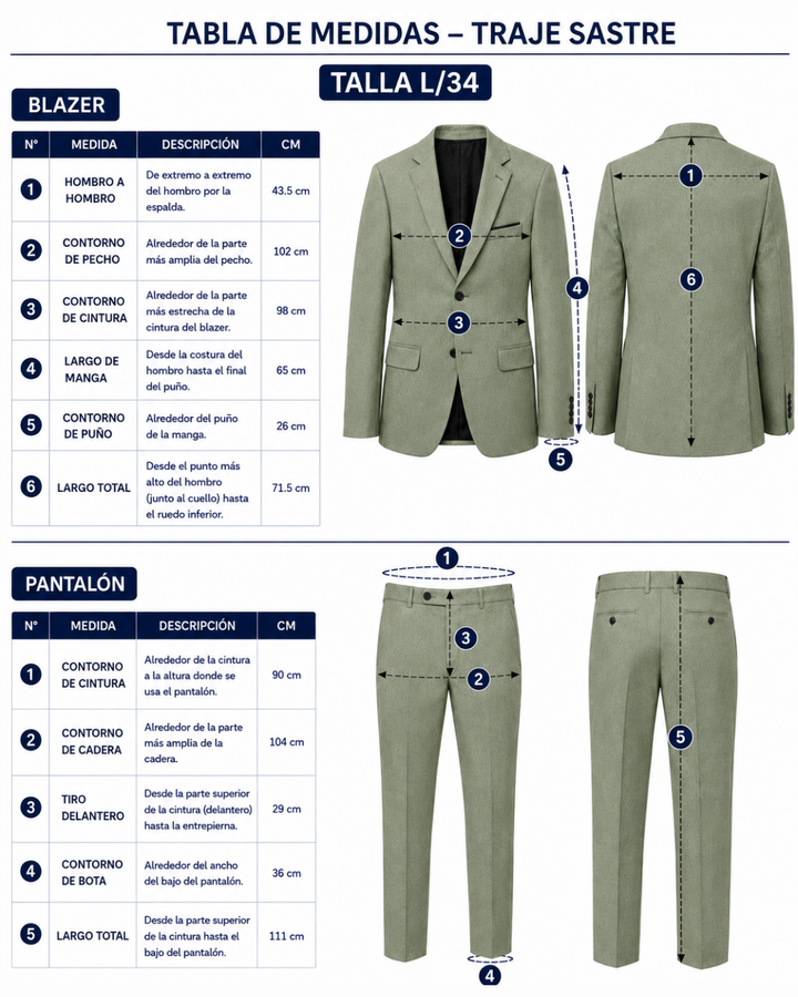 Traje Hombre  Slim Fit Tipo Paño con Coderas. | Verde Seco