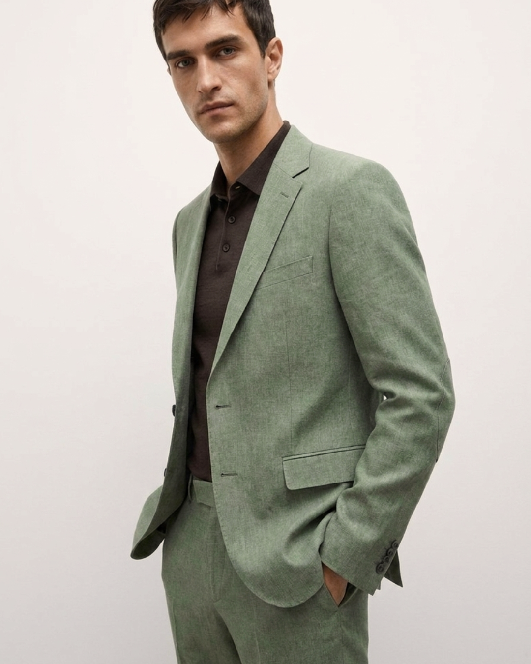 Traje Hombre  Slim Fit Tipo Paño con Coderas. | Verde selva