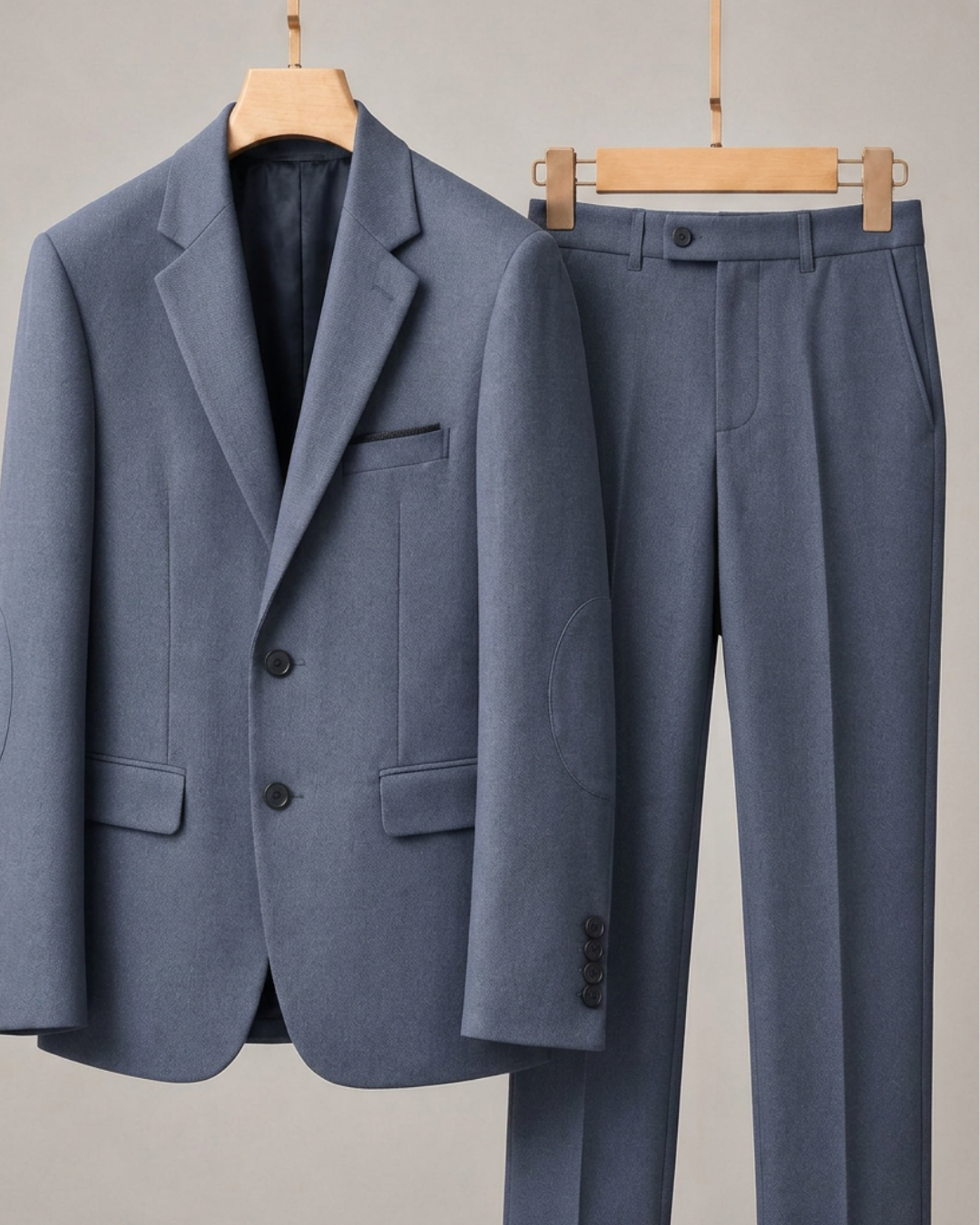 Traje Hombre  Slim Fit Tipo Paño con Coderas. azul acero sastrero 