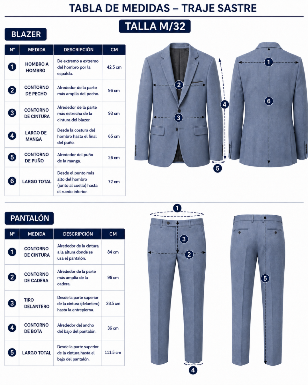 Traje Hombre  Slim Fit Tipo Paño con Coderas. azul acero
