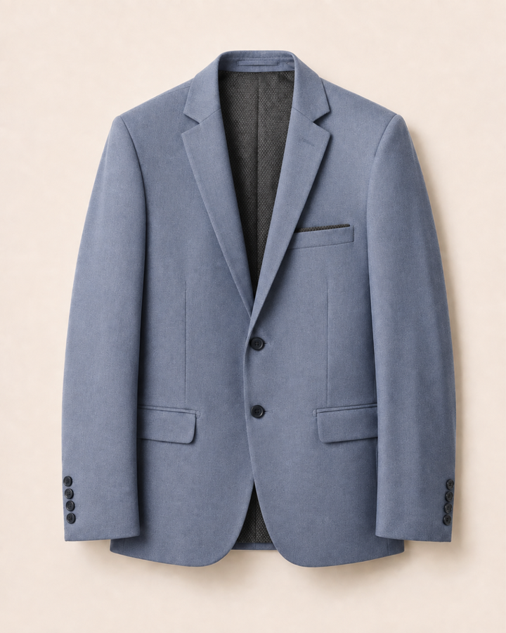 Traje Hombre  Slim Fit Tipo Paño con Coderas. azul acero