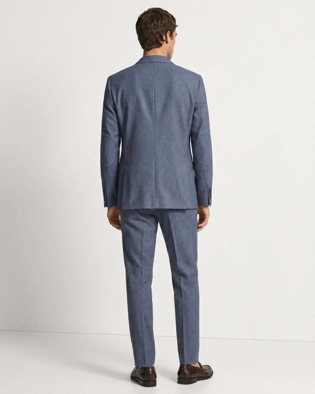 Traje Hombre  Slim Fit Tipo Paño con Coderas. azul acero
