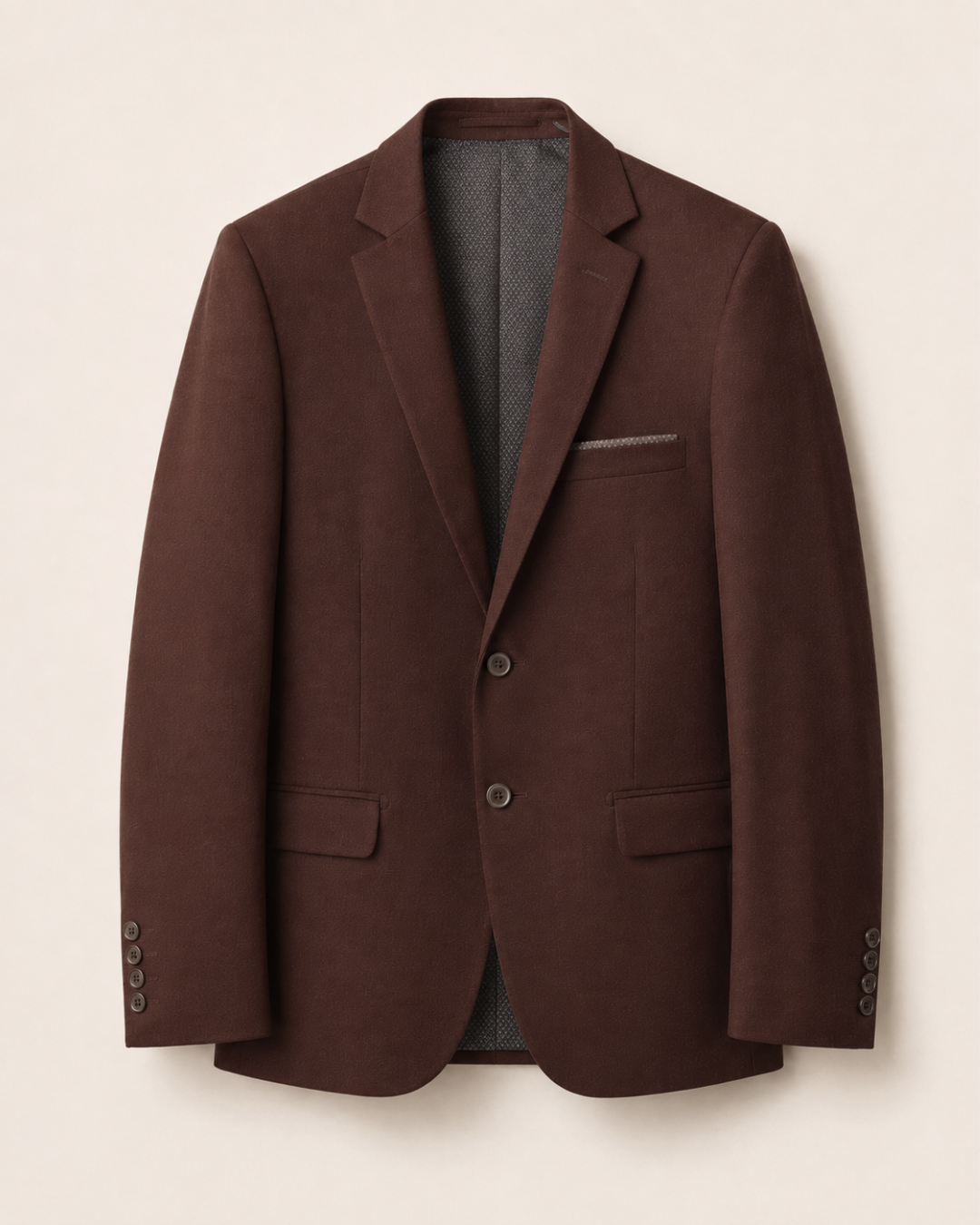 Traje Hombre  Slim Fit Tipo Paño con Coderas. café