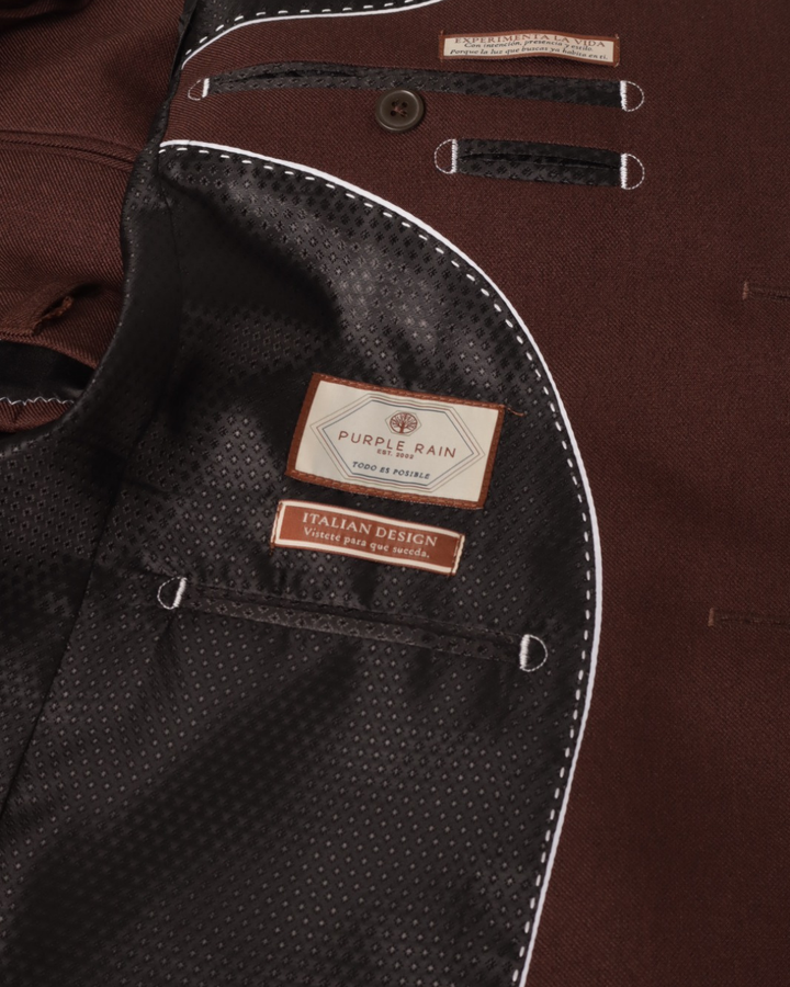 Traje Hombre  Slim Fit Tipo Paño con Coderas. café