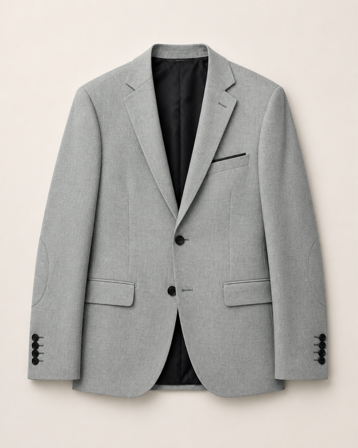 Traje Hombre  Slim Fit Tipo Paño con Coderas. gris claro