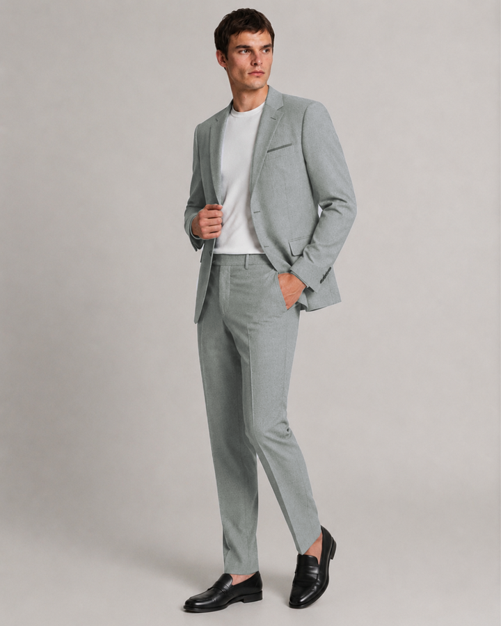 Traje Hombre  Slim Fit Tipo Paño con Coderas. gris verdoso