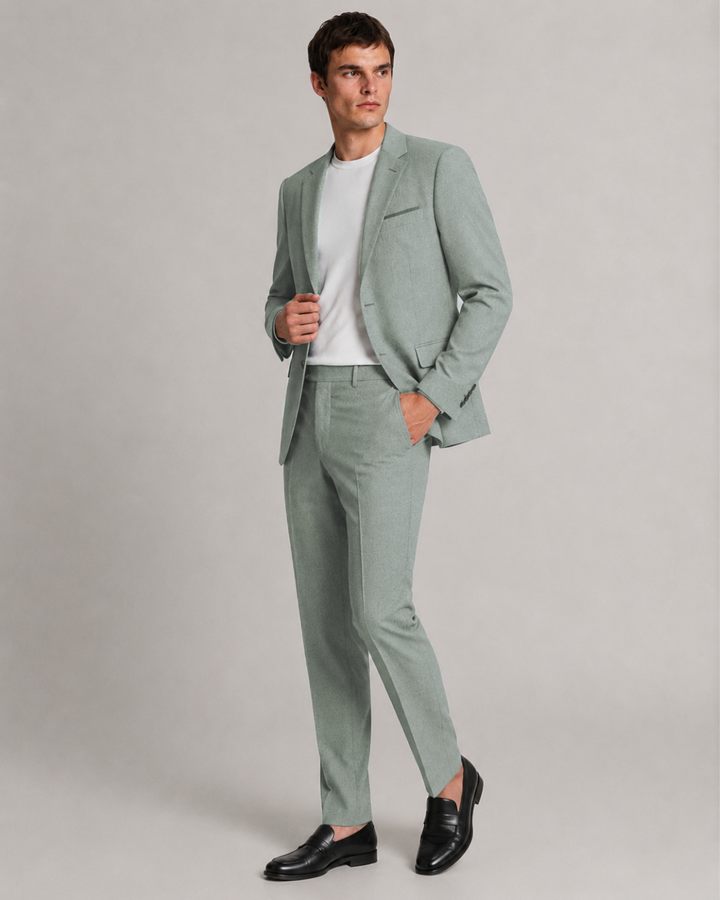 Traje Hombre  Slim Fit Tipo Paño con Coderas. gris verdoso 