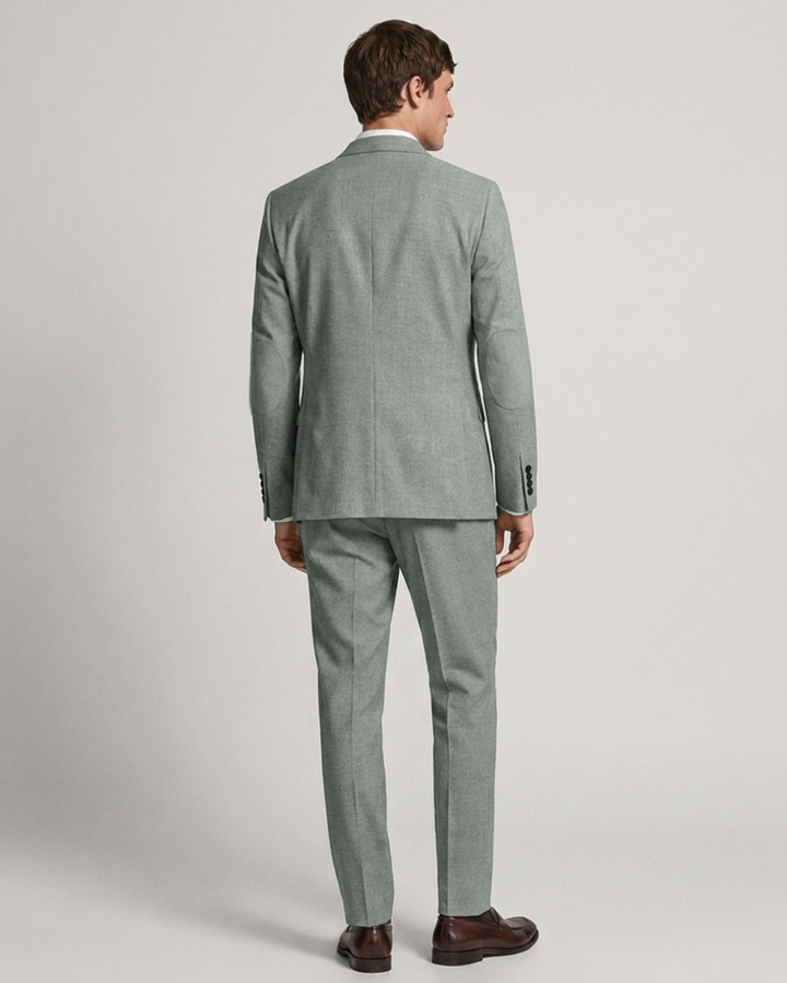 Traje Hombre  Slim Fit Tipo Paño con Coderas. gris verdoso