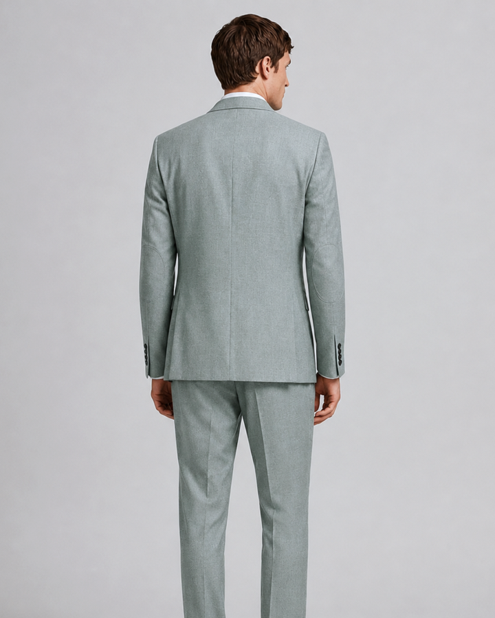 Traje Hombre  Slim Fit Tipo Paño con Coderas. gris verdoso