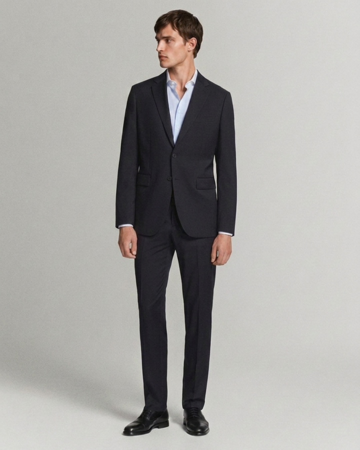 Traje Hombre  Slim Fit Tipo Paño con Coderas. negro sastre 