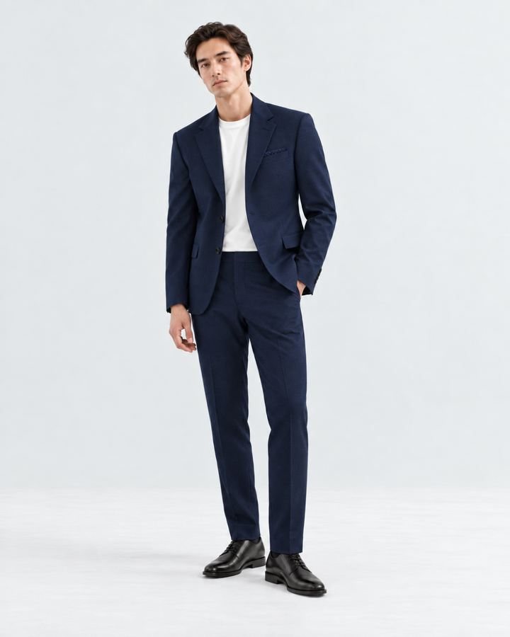 Traje Hombre Tipo Paño Azul Noche Texturizado