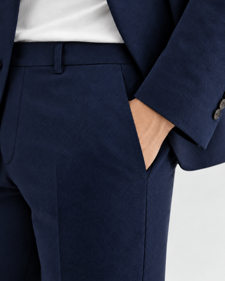 Traje Hombre Tipo Paño Azul Noche Texturizado