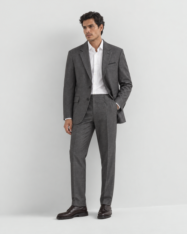 Traje Hombre Élite Tipo Paño Gris Oscuro Plata Texturizado