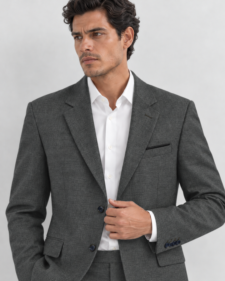 Traje Hombre Élite Tipo Paño Gris Oscuro Plata Texturizado