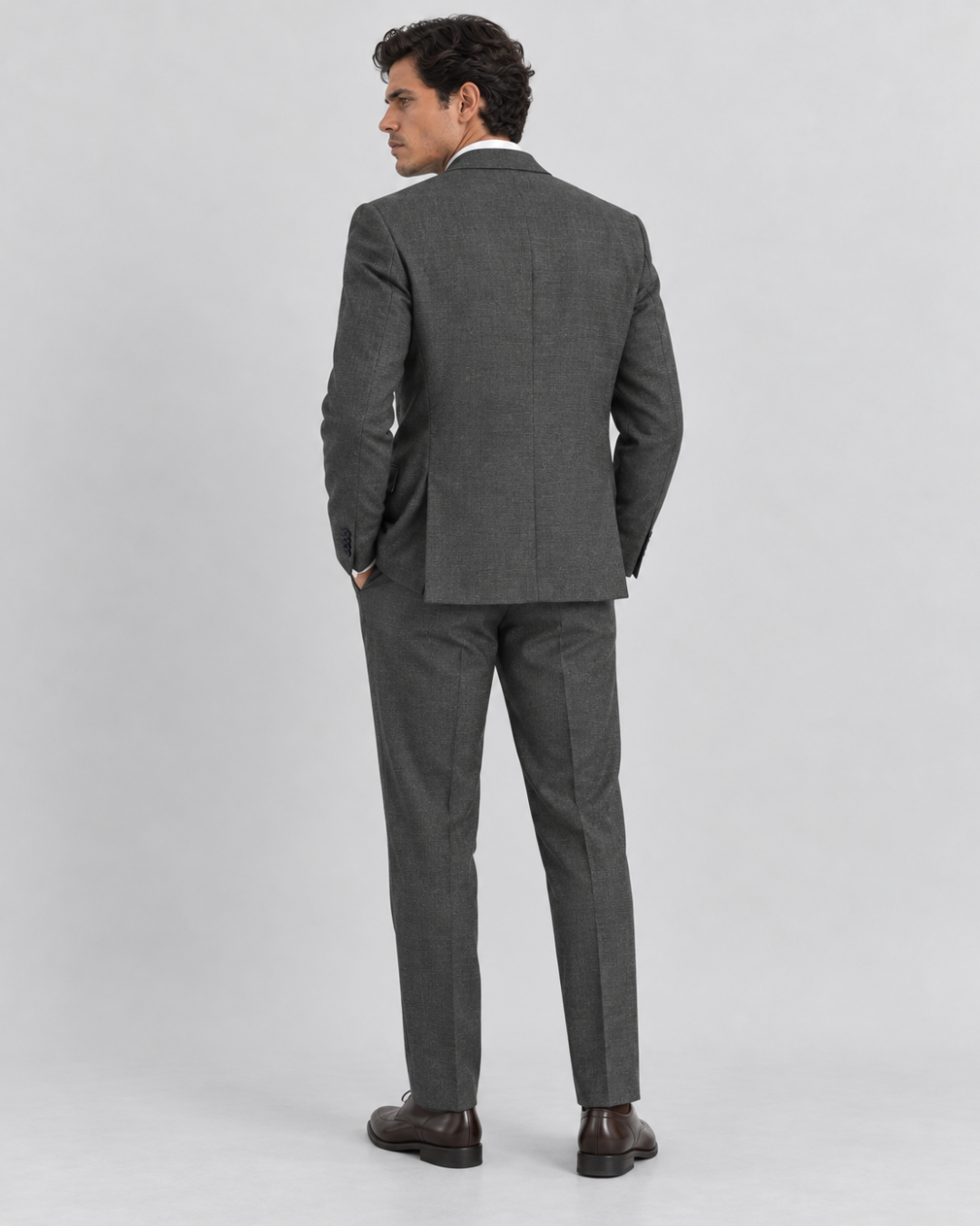 Traje Hombre Élite Tipo Paño Gris Oscuro Plata Texturizado