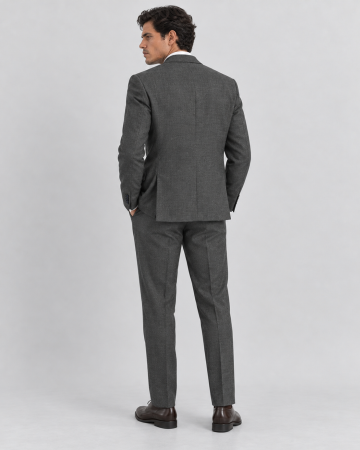 Traje Hombre Élite Tipo Paño Gris Oscuro Plata Texturizado