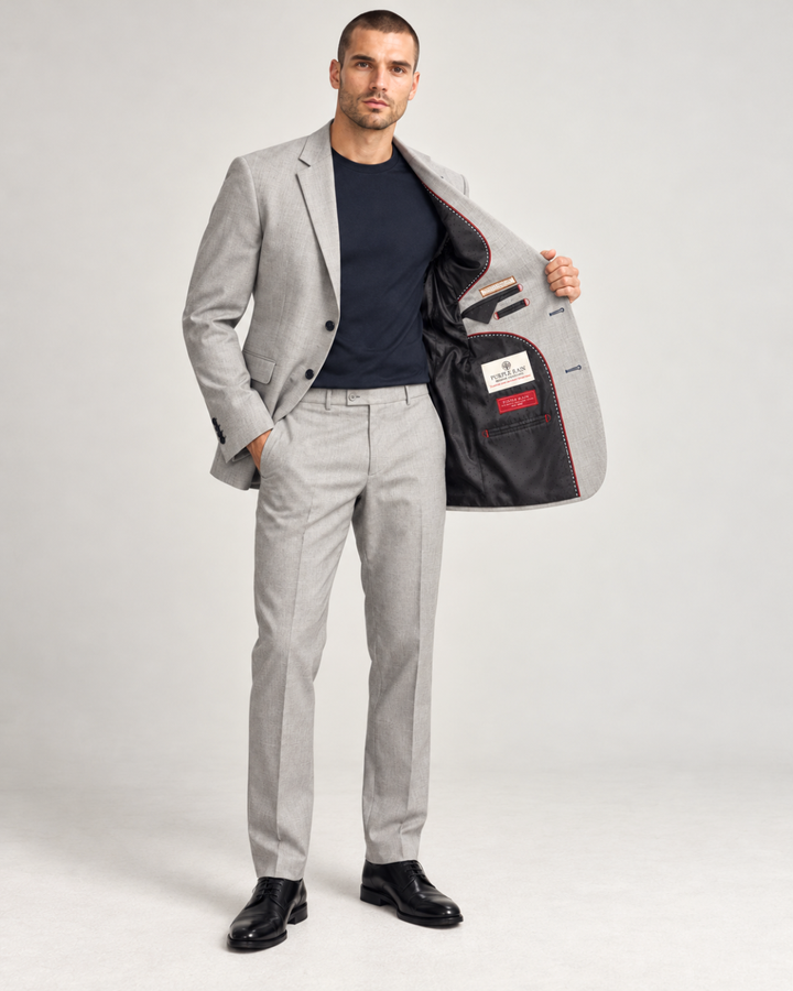 Traje Hombre Élite Tipo Paño Gris Plata Texturizado