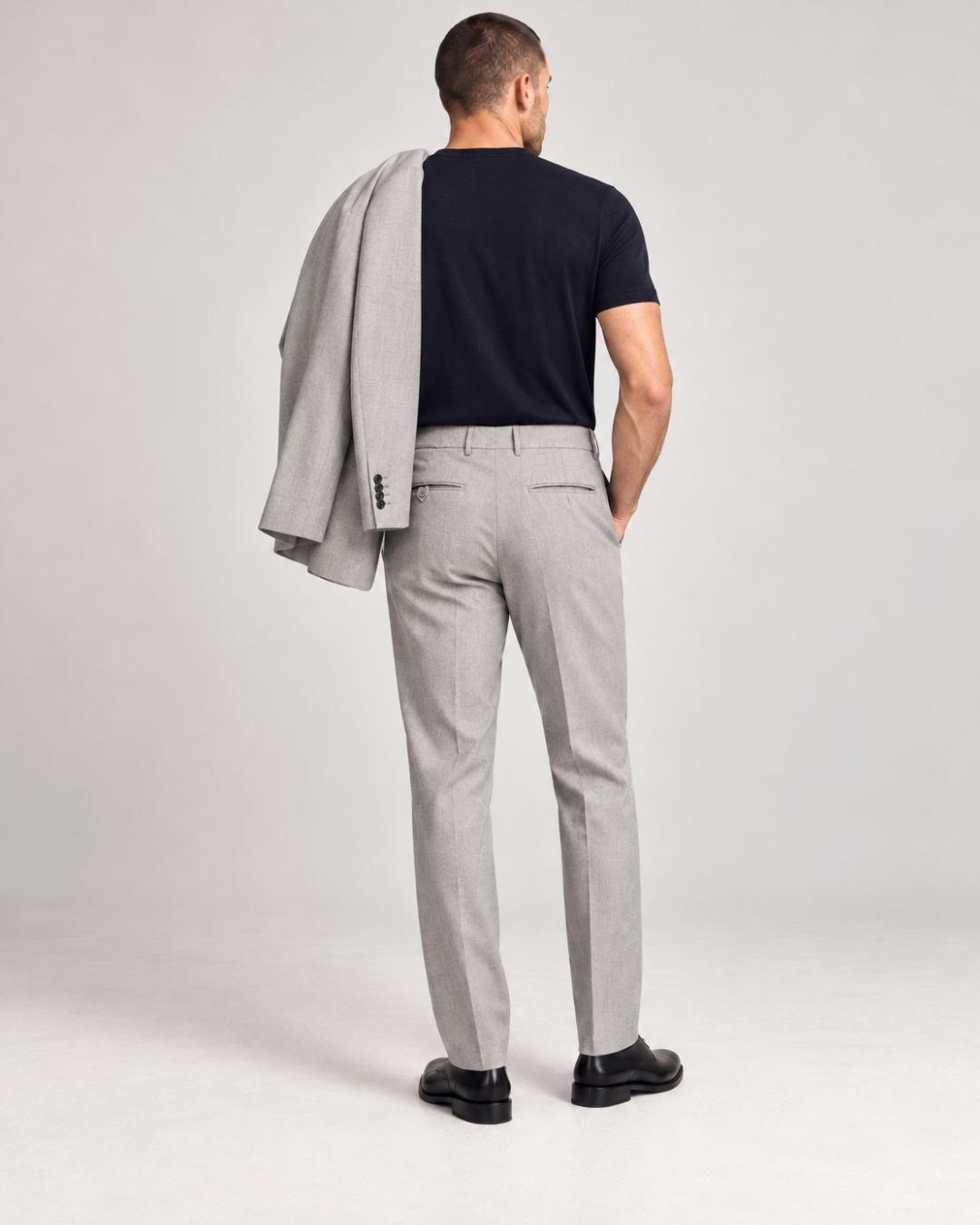 Traje Hombre Élite Tipo Paño Gris Plata Texturizado
