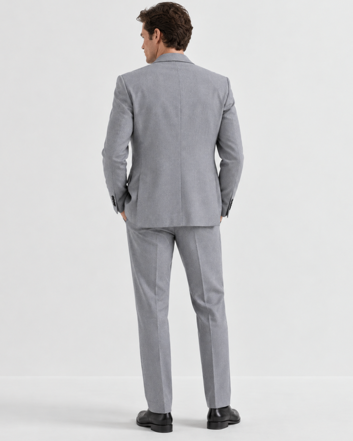 Traje Hombre Tipo Paño Gris Plata Texturizado