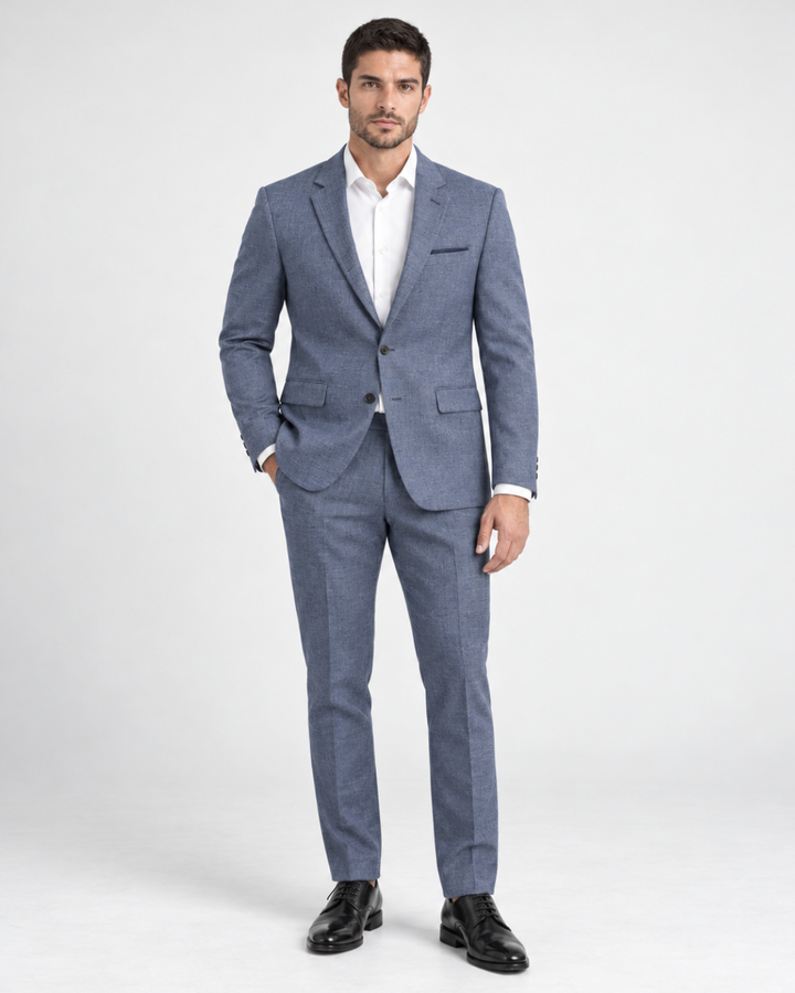 Traje Hombre Élite Tipo Paño Azul Medio Texturizado