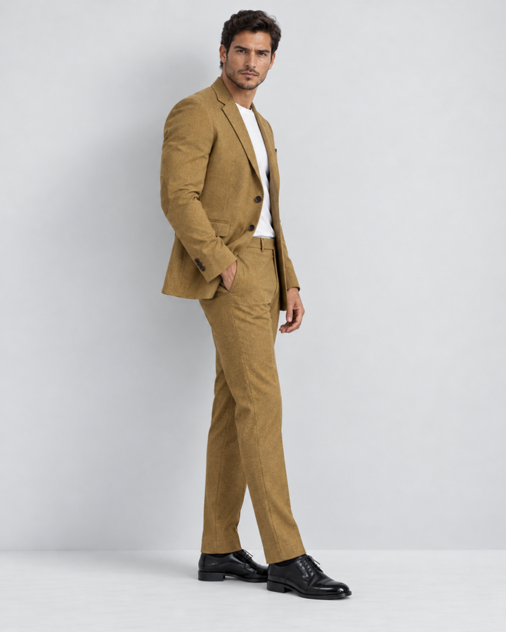Traje de hombre premium texturizado Caqui