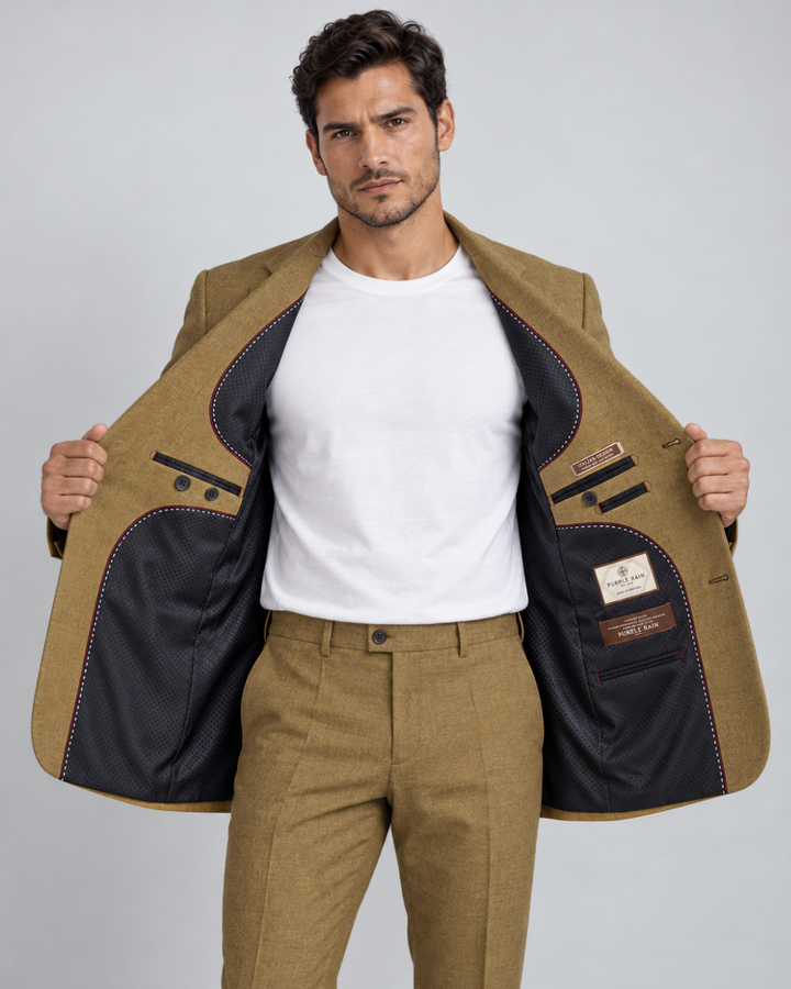 Traje de hombre premium texturizado Caqui