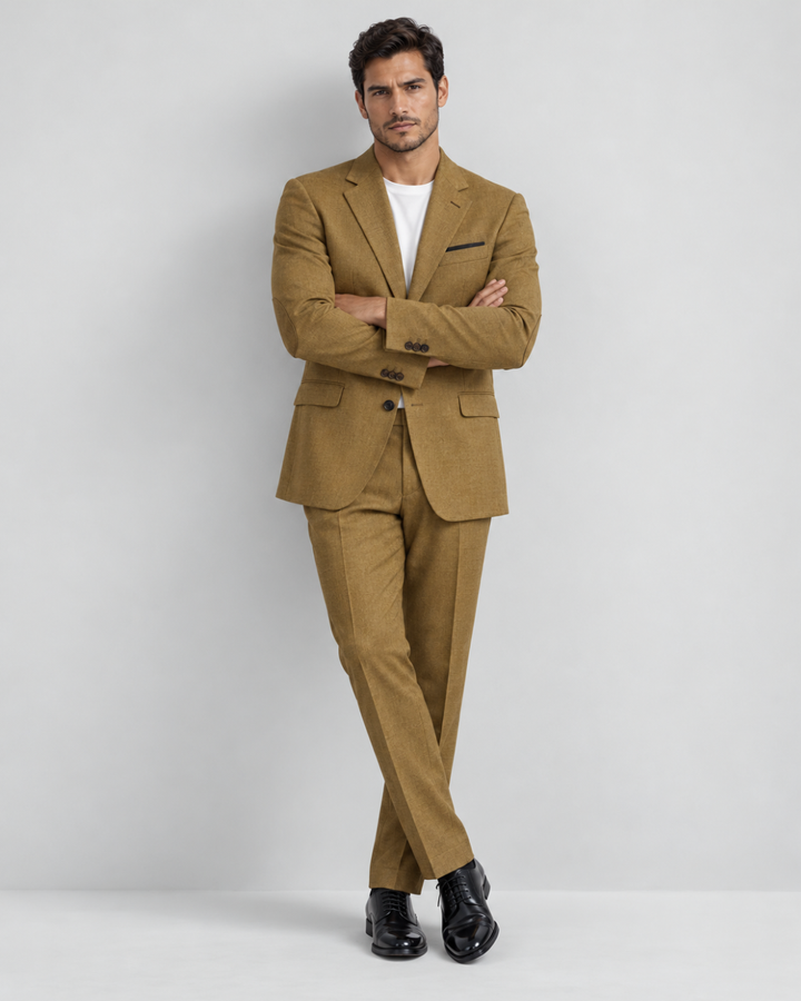 Traje de hombre premium texturizado Caqui