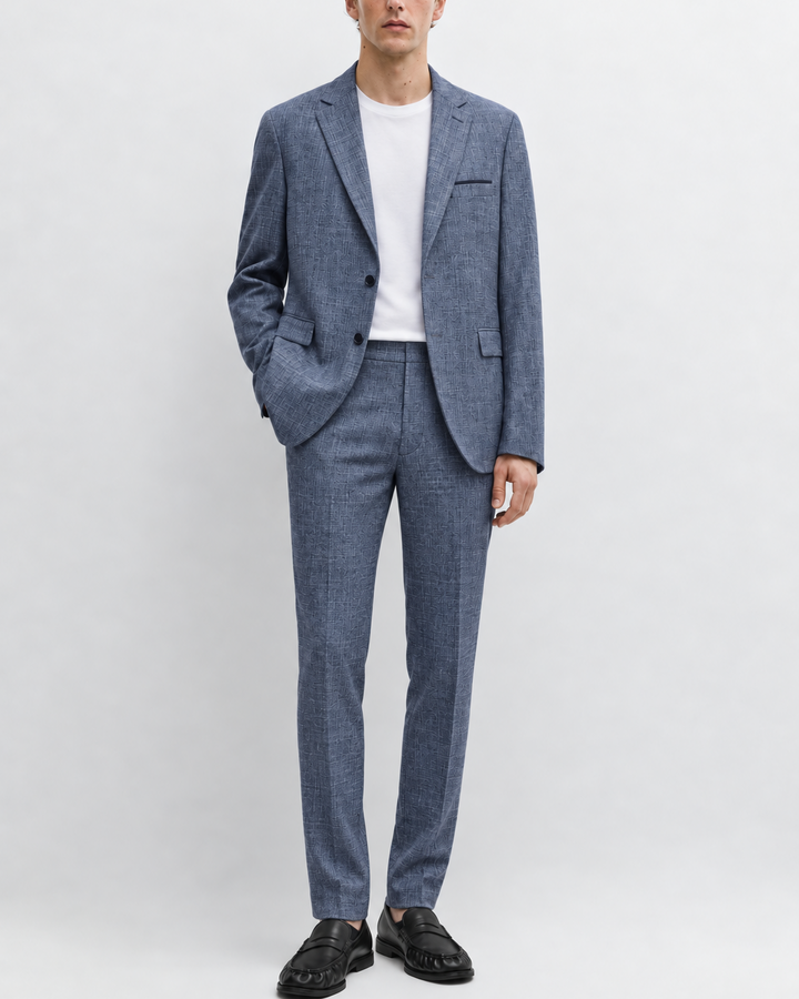 Traje Hombre Premium Azul Acero Jaspeado con Coderas
