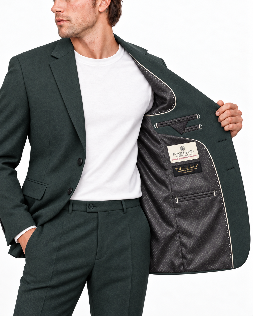 Traje Hombre Tipo Paño Gris petróleo Texturizado sin coderas