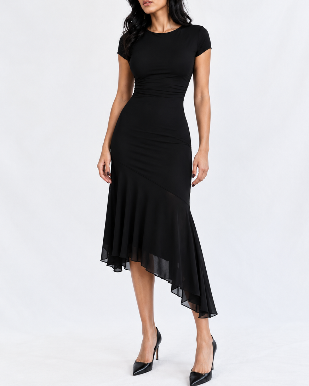 Vestido dama Midi Asimétrico Micromalla