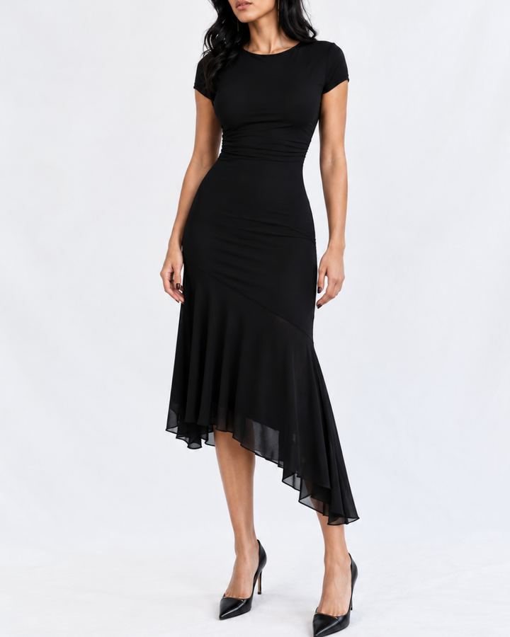 Vestido dama Midi Asimétrico Micromalla