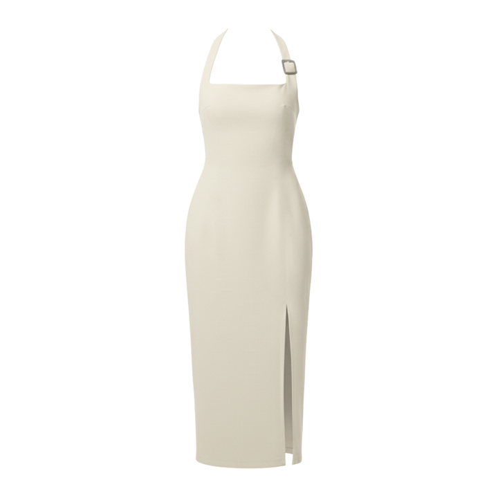 Vestido midi color blanco con abertura frontal y hebilla - Purple Rain