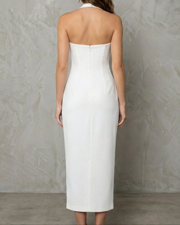 Vestido midi color blanco con abertura frontal y hebilla - Purple Rain