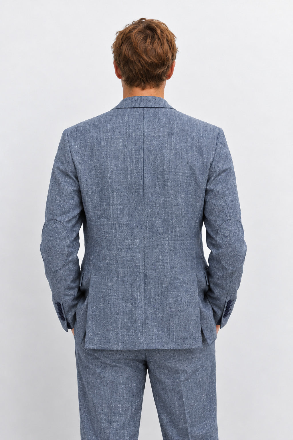 Traje Hombre Premium Azul Acero Jaspeado con Coderas