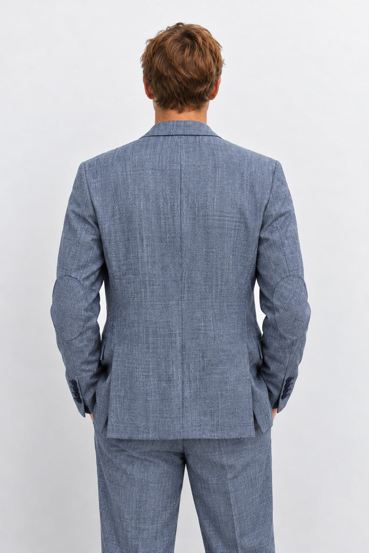 Traje Hombre Premium Azul Acero Jaspeado con Coderas
